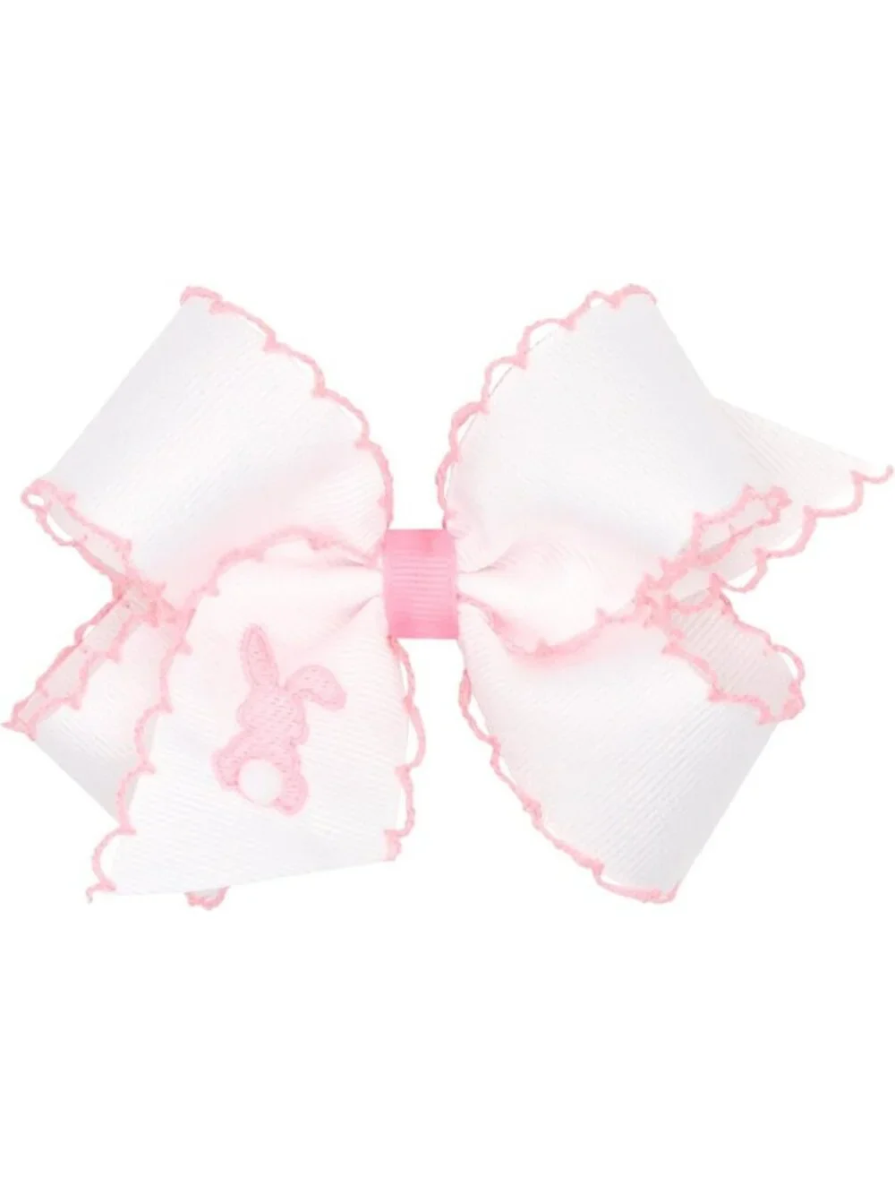 Easter Embroidered Hair Bow with Moonstitch Edge & No-Slip Clip, Pink Puff Tail